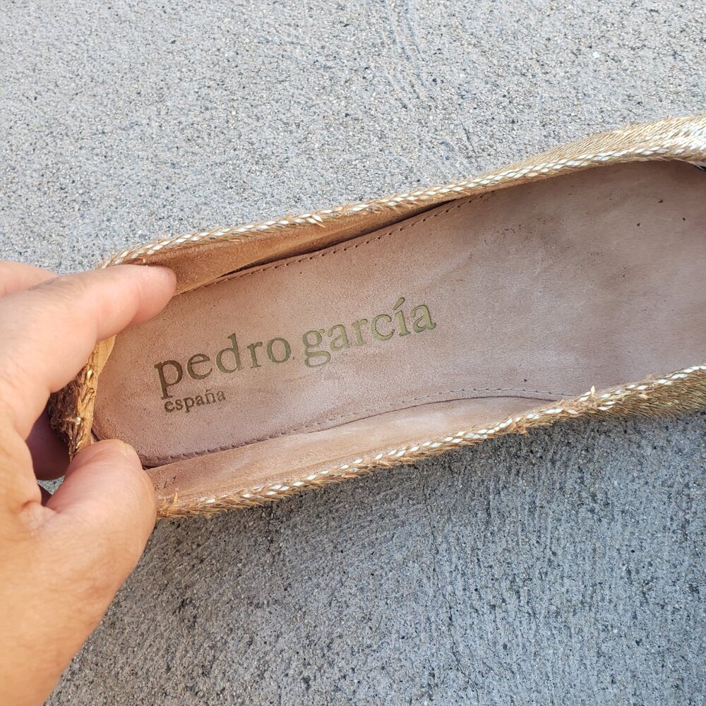 Pedro Garcia Greta Ballet Flats 38.5 Gold Lame Leather Shoes Bows Round Toe - Picture 7 of 9